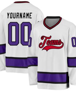 Custom White Purple-Black Hockey Jersey