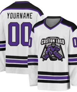 Custom White Purple-Black Hockey Jersey