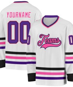 Custom White Purple Black-Pink Hockey Jersey