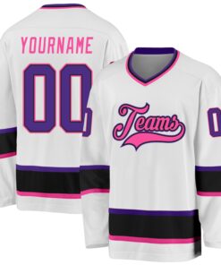 Custom White Purple Black-Pink Hockey Jersey