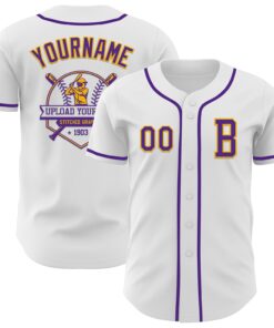 Custom White Purple-Gold Authentic Baseball Jersey