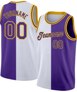 Custom White Purple-Gold Authentic Split Fashion Basketball Jersey
