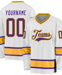 Custom White Purple-Gold Hockey Jersey