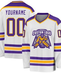 Custom White Purple-Gold Hockey Jersey