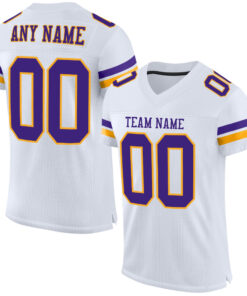 Custom White Purple-Gold Mesh Authentic Football Jersey