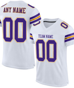 Custom White Purple-Gold Mesh Authentic Football Jersey