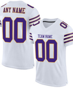 Custom White Purple-Gold Mesh Authentic Football Jersey
