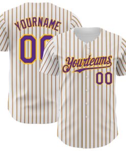 Custom White (Purple Gold Pinstripe) Purple-Gold Authentic Baseball Jersey