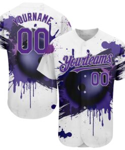 Custom White Purple-Gray 3D Pattern Design Bowling Ball Authentic Baseball Jersey
