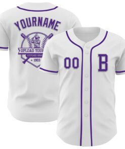 Custom White Purple-Gray Authentic Baseball Jersey