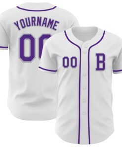 Custom White Purple-Gray Authentic Baseball Jersey