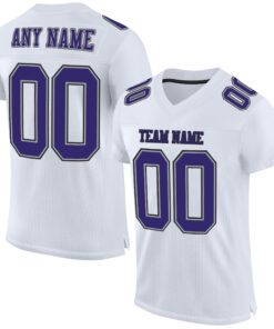 Custom White Purple Gray-Black Mesh Authentic Football Jersey