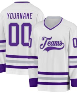Custom White Purple-Gray Hockey Jersey