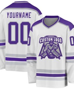 Custom White Purple-Gray Hockey Jersey