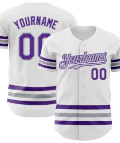 Custom White Purple-Gray Line Authentic Baseball Jersey