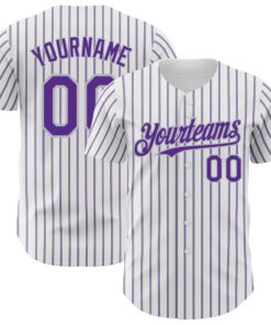 Custom White (Purple Gray Pinstripe) Purple-Gray Authentic Baseball Jersey