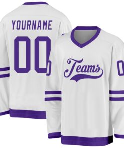Custom White Purple Hockey Jersey