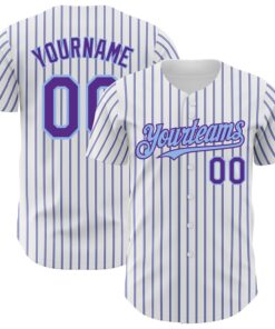 Custom White (Purple Light Blue Pinstripe) Purple-Light Blue Authentic Baseball Jersey