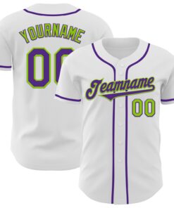 Custom White Purple-Neon Green Authentic Baseball Jersey