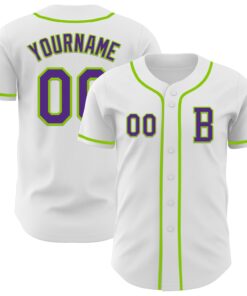 Custom White Purple-Neon Green Authentic Baseball Jersey