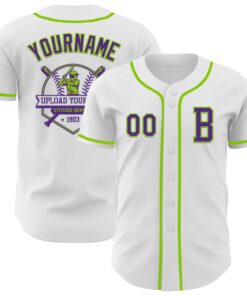 Custom White Purple-Neon Green Authentic Baseball Jersey