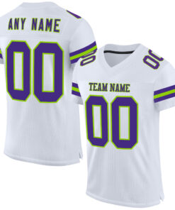 Custom White Purple-Neon Green Mesh Authentic Football Jersey