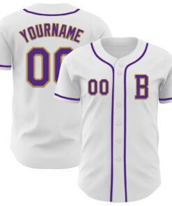 Custom White Purple-Old Gold Authentic Baseball Jersey