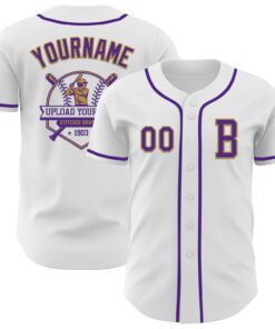 Custom White Purple-Old Gold Authentic Baseball Jersey