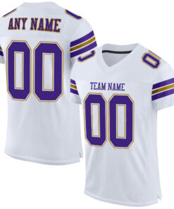 Custom White Purple-Old Gold Mesh Authentic Football Jersey