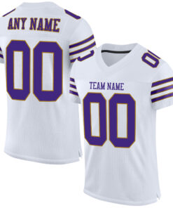 Custom White Purple-Old Gold Mesh Authentic Football Jersey