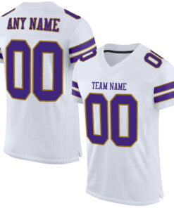 Custom White Purple-Old Gold Mesh Authentic Football Jersey