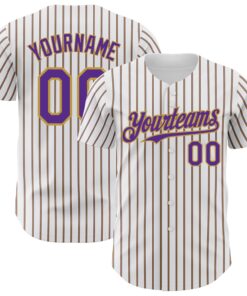 Custom White (Purple Old Gold Pinstripe) Purple-Old Gold Authentic Baseball Jersey