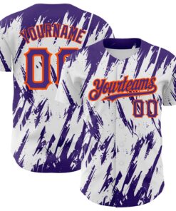Custom White Purple-Orange 3D Pattern Design Abstract Sharp Shape Authentic Baseball Jersey