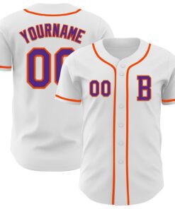 Custom White Purple-Orange Authentic Baseball Jersey