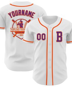 Custom White Purple-Orange Authentic Baseball Jersey