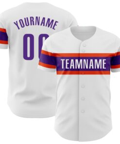 Custom White Purple-Orange Authentic Baseball Jersey