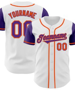 Custom White Purple-Orange Authentic Two Tone Baseball Jersey