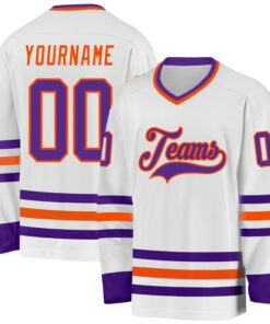 Custom White Purple-Orange Hockey Jersey