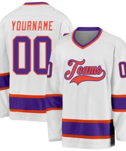 Custom White Purple-Orange Hockey Jersey