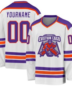 Custom White Purple-Orange Hockey Jersey