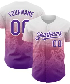 Custom White Purple-Pink 3D Pattern Design Gradient Style Animal Snake Authentic Baseball Jersey