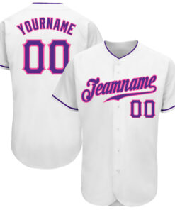Custom White Purple-Pink Authentic Baseball Jersey