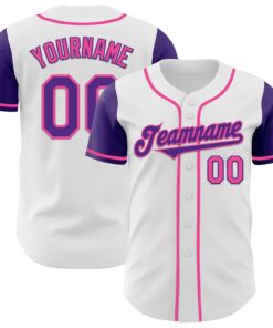 Custom White Purple-Pink Authentic Two Tone Baseball Jersey