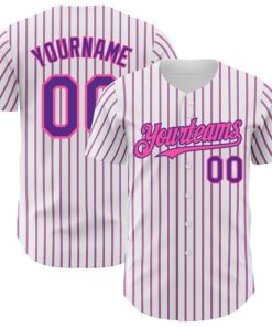 Custom White (Purple Pink Pinstripe) Purple-Pink Authentic Baseball Jersey