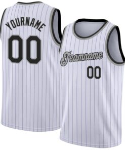 Custom White Purple Pinstripe Black-Gray Authentic Basketball Jersey