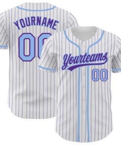 Custom White Purple Pinstripe Light Blue Authentic Baseball Jersey
