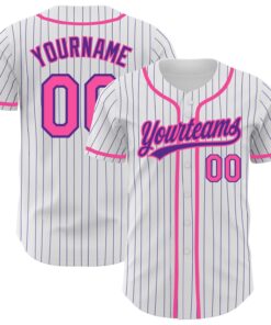 Custom White Purple Pinstripe Pink Authentic Baseball Jersey