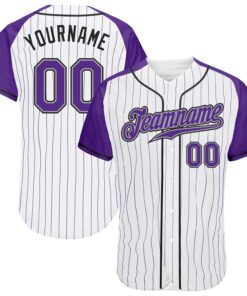 Custom White Purple Pinstripe Purple-Gray Authentic Raglan Sleeves Baseball Jersey