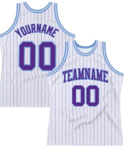 Custom White Purple Pinstripe Purple-Light Blue Authentic Basketball Jersey
