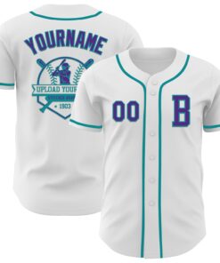 Custom White Purple-Teal Authentic Baseball Jersey
